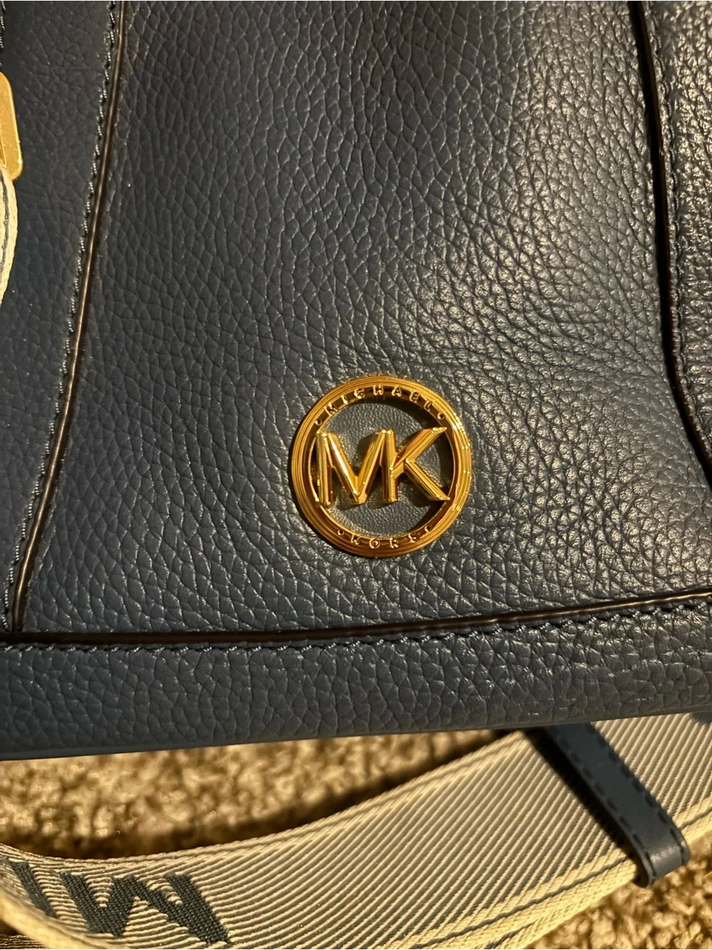 Michael Kors Blue Pebbled Leather Tote with Branded Strap